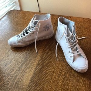 All white high top converse